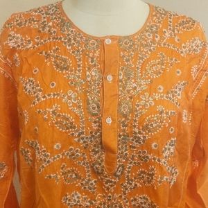 Orange silky beautiful embroider tunic